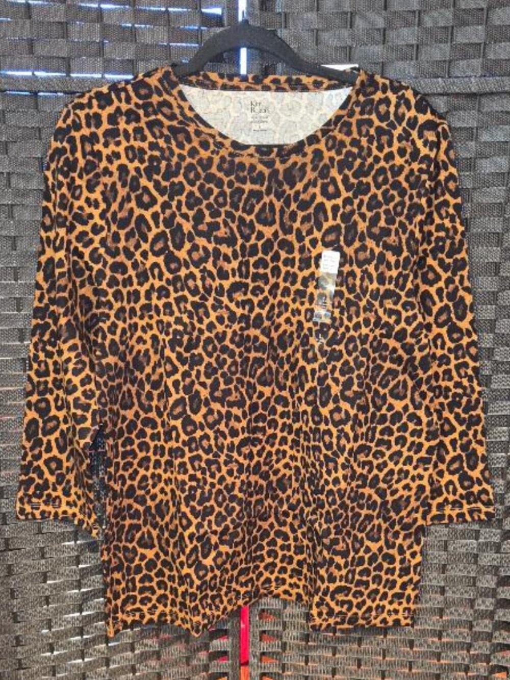 Kim Rogers 3/4 Length Sleeve Animal Print Knit Top 100% Cotton
